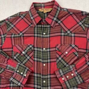 VTG Big Mac Flannel Shirt Mens Large Plaid Pearl Snap Buttons Rockabilly 80s 90s